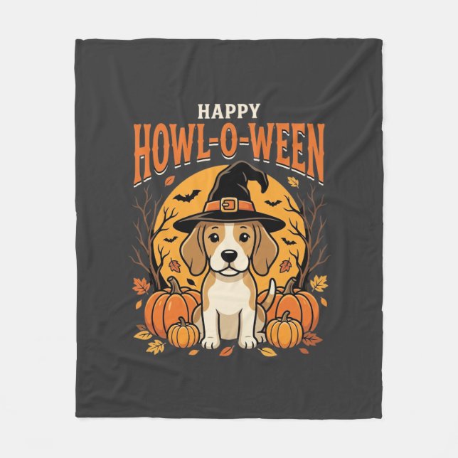 Beagle Halloween Howl-O-Ween Hund Pumpa Design_1 Fleecefilt (Framsidan)