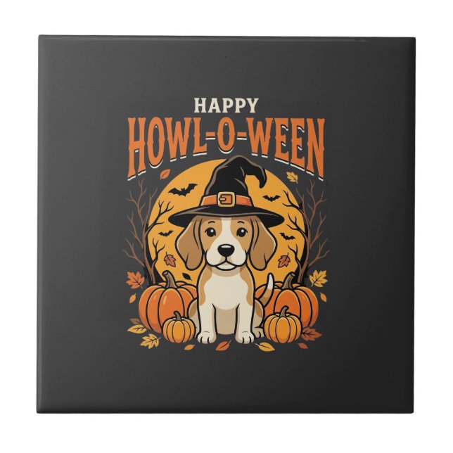 Beagle Halloween Howl-O-Ween Hund Pumpa Design_1 Kakelplatta (Framsidan)