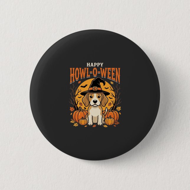 Beagle Halloween Howl-O-Ween Hund Pumpa Design_1 Knapp (Framsida)