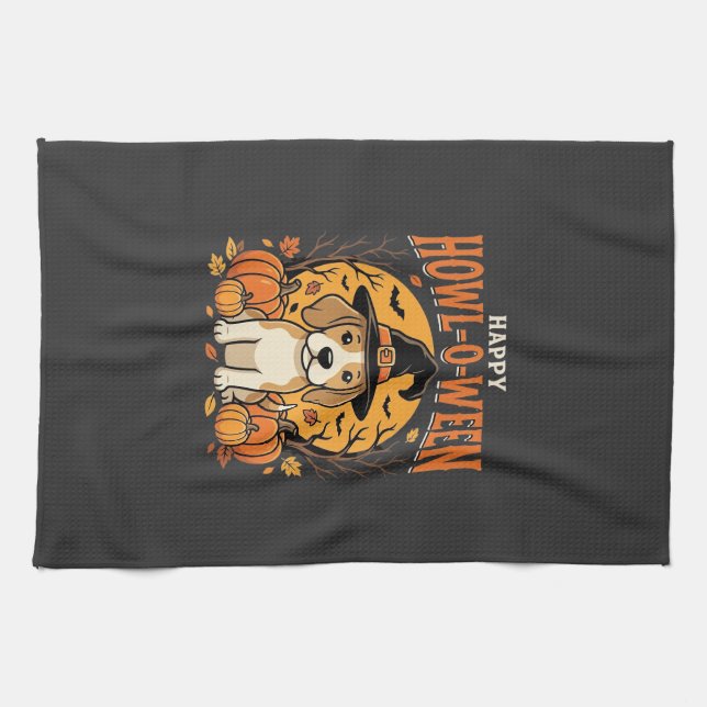 Beagle Halloween Howl-O-Ween Hund Pumpa Design_1 Kökshandduk (Horisontell)