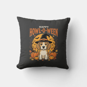 Beagle Halloween Howl-O-Ween Hund Pumpa Design_1 Kudde