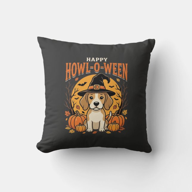 Beagle Halloween Howl-O-Ween Hund Pumpa Design_1 Kudde (Framsida)