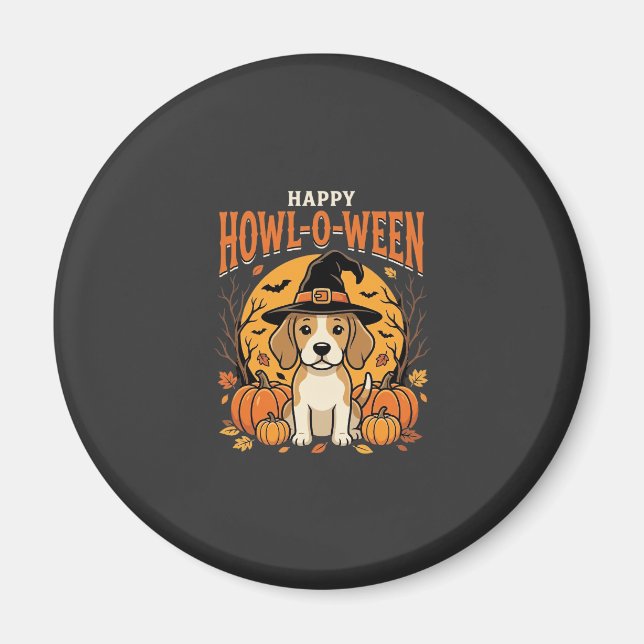 Beagle Halloween Howl-O-Ween Hund Pumpa Design_1 Magnet (Framsidan)