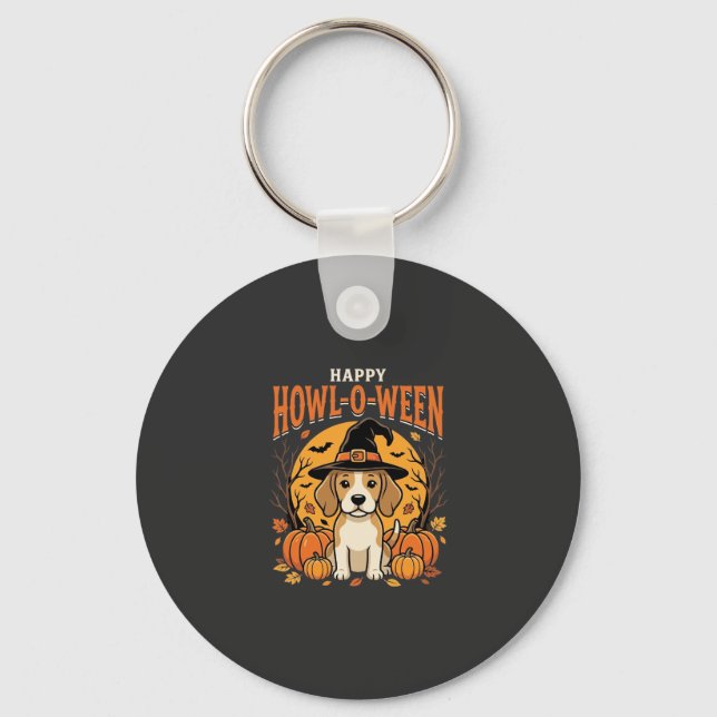 Beagle Halloween Howl-O-Ween Hund Pumpa Design_1 Nyckelring (Framsida)