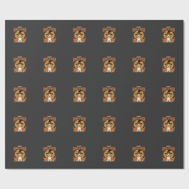 Beagle Halloween Howl-O-Ween Hund Pumpa Design_1 Presentpapper (Platt)