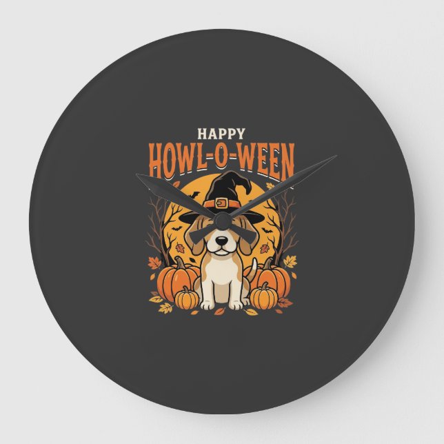 Beagle Halloween Howl-O-Ween Hund Pumpa Design_1 Stor Klocka (Framsida)