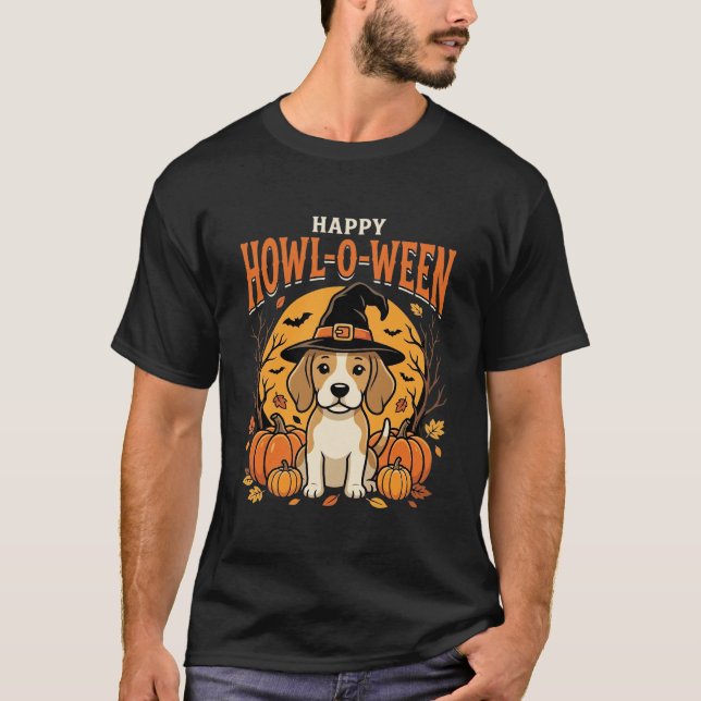 Beagle Halloween Howl-O-Ween Hund Pumpa Design_1 T Shirt (Framsida)
