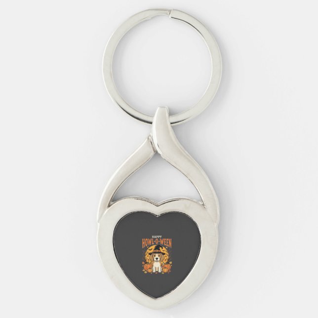 Beagle Halloween Howl-O-Ween Hund Pumpa Design_1 Twisted Heart Silverfärgad Nyckelring (Framsidan)
