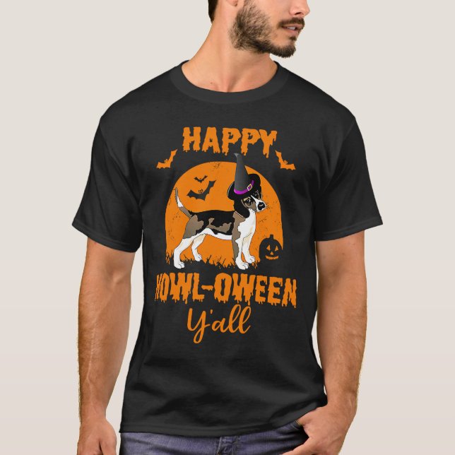 Beagle Halloween Lycklig Howloween Hund Pun T Shirt (Framsida)