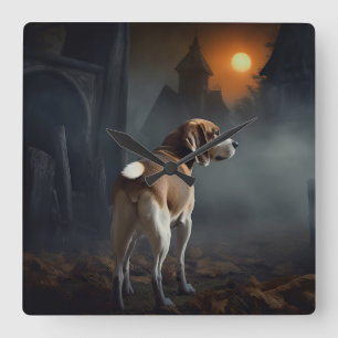 Beagle Halloween Skräckinjagande Fyrkantig Klocka