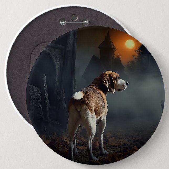 Beagle Halloween Skräckinjagande Knapp (Framsida & baksida)