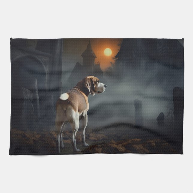 Beagle Halloween Skräckinjagande Kökshandduk (Horisontell)