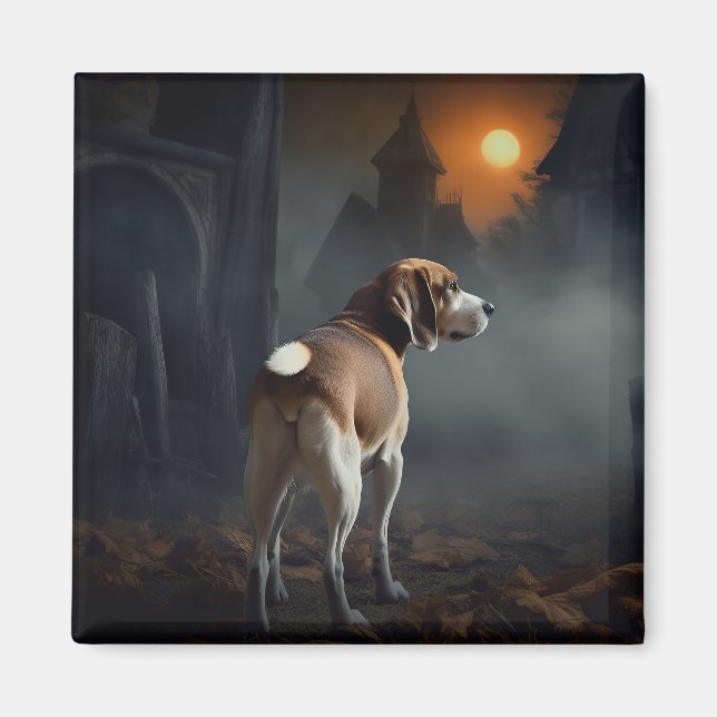 Beagle Halloween Skräckinjagande Magnet (Framsidan)