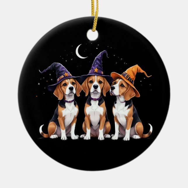 Beagle Halloween Spooky Hund Halloween Costume Julgransprydnad Keramik (Framsidan)