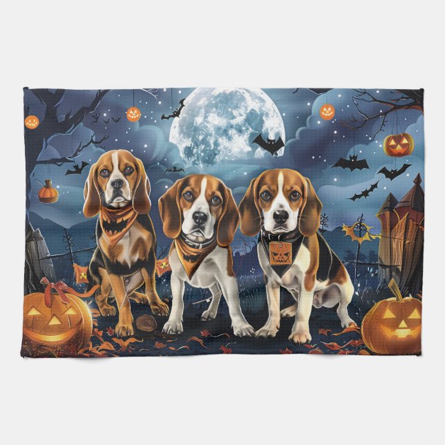 Beagle Halloween Spooky Kökshandduk (Horisontell)