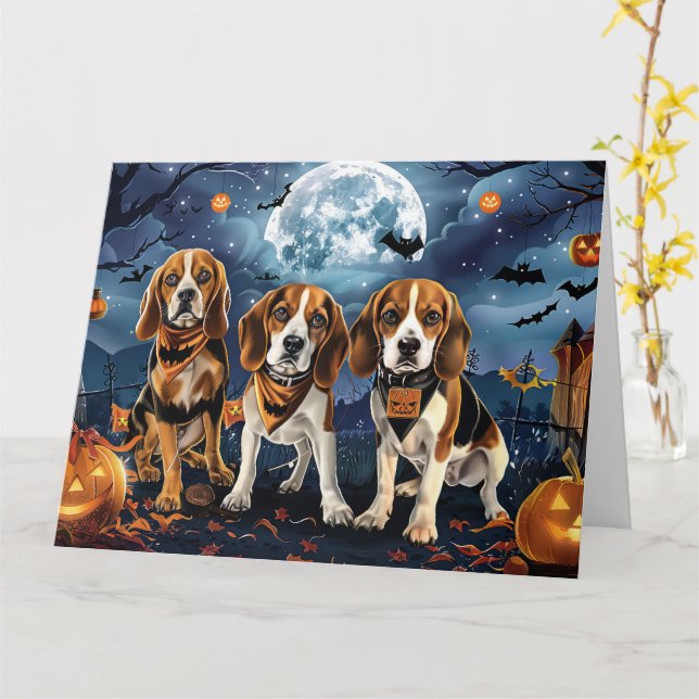 Beagle Halloween Spooky Kort (Gul blomma)