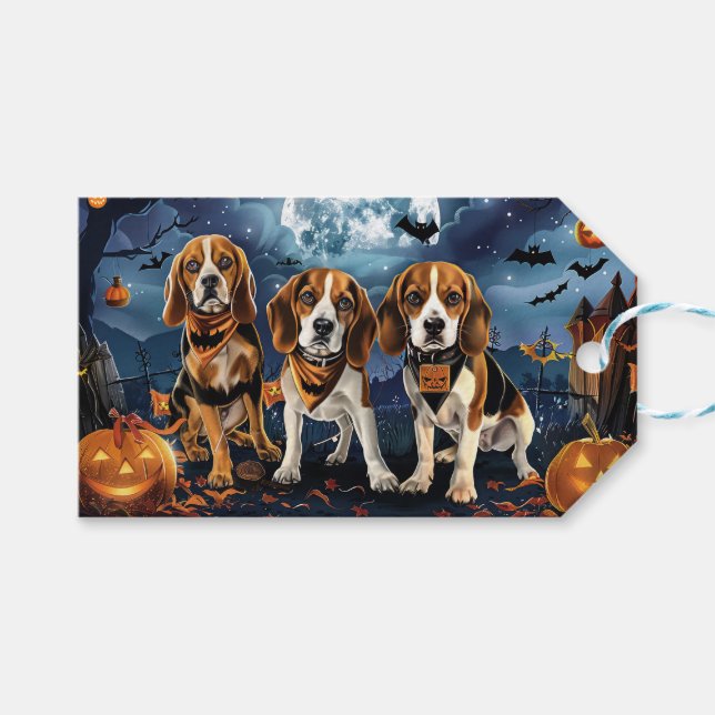 Beagle Halloween Spooky Presentetikett (Framsidan (Horisontell))