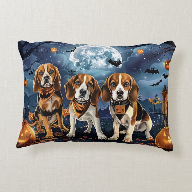 Beagle Halloween Spooky Prydnadskudde (Baksidan)