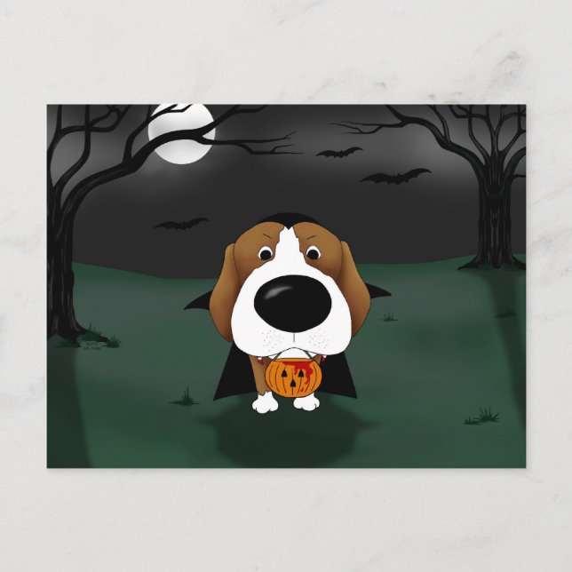 Beagle Halloween Vampire Vykort (Framsida)