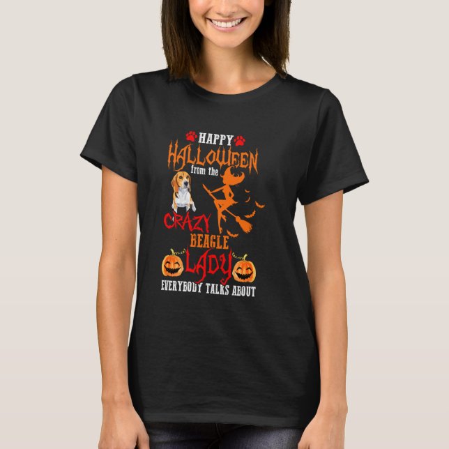 Beagle Happy halloween Crazy Beagle Dam T Shirt (Framsida)