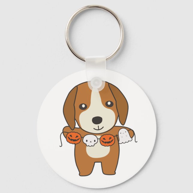 Beagle Happy halloween Hund Costume Keychain Nyckelring (Framsida)