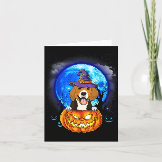 Beagle Häxa Måne Pumpa Skräckinjagande Halloween H Kort (Framsida)