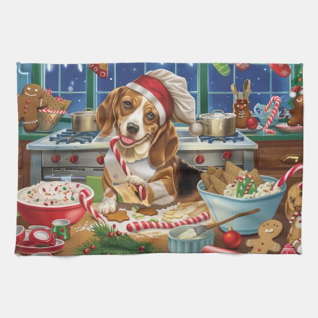 Beagle Holiday Baking: Festiv julbakning Kökshandduk (Horisontell)