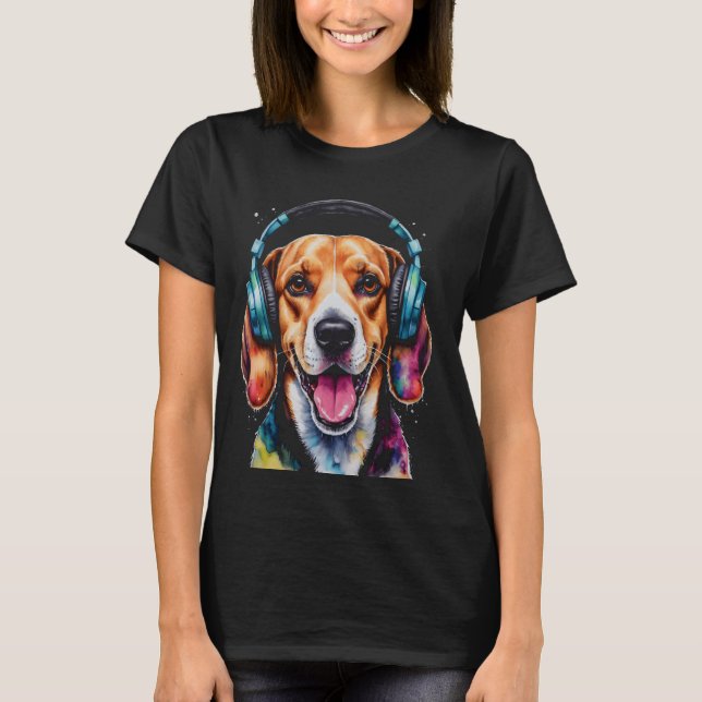 Beagle-hörlurar Hund Funny Animal Art Print Graph T Shirt (Framsida)