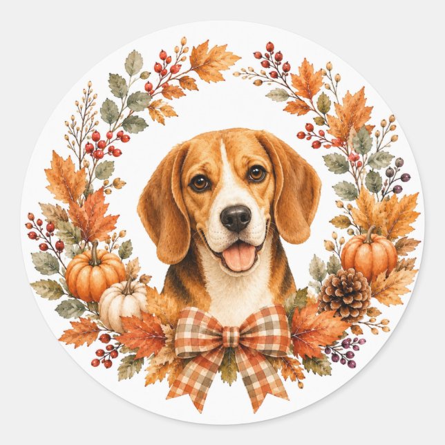 Beagle höstkrans runt klistermärke (Framsida)