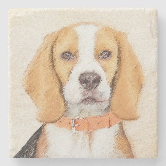 Beagle Hound Hund Målning Original Djurkonst Stenunderlägg (Framsidan)
