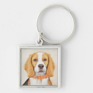 Beagle Hound Hund Painting Original Animal Art Fyrkantig Silverfärgad Nyckelring