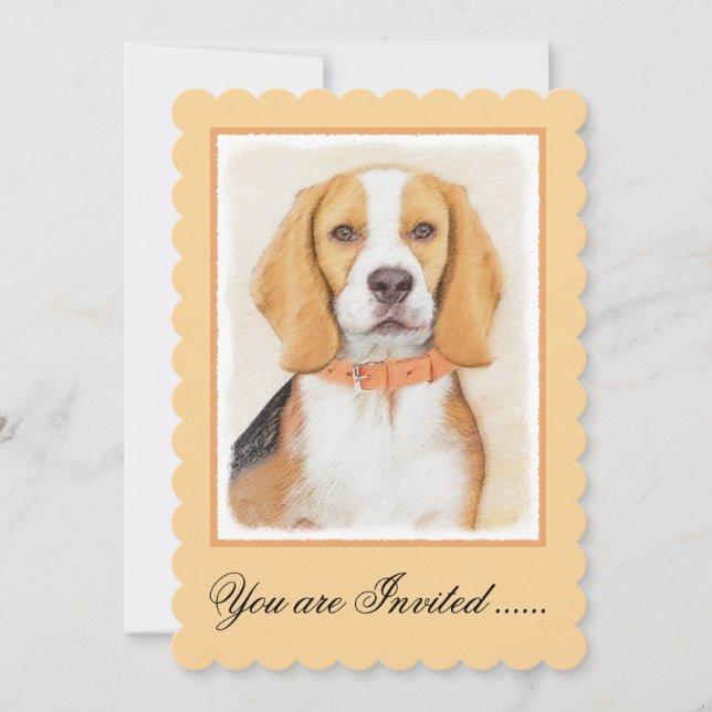 Beagle Hound Hund Painting Original Animal Art Inbjudningar (Framsida)