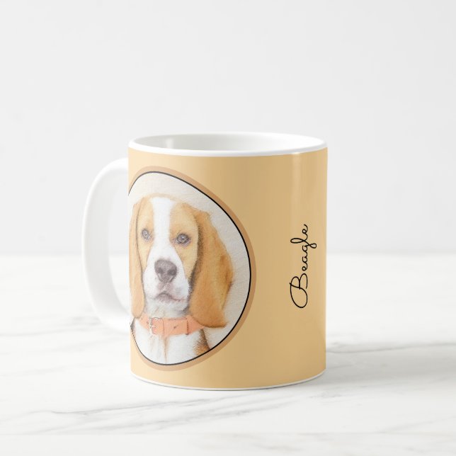 Beagle Hound Hund Painting Original Animal Art Kaffemugg (Framsida vänster)