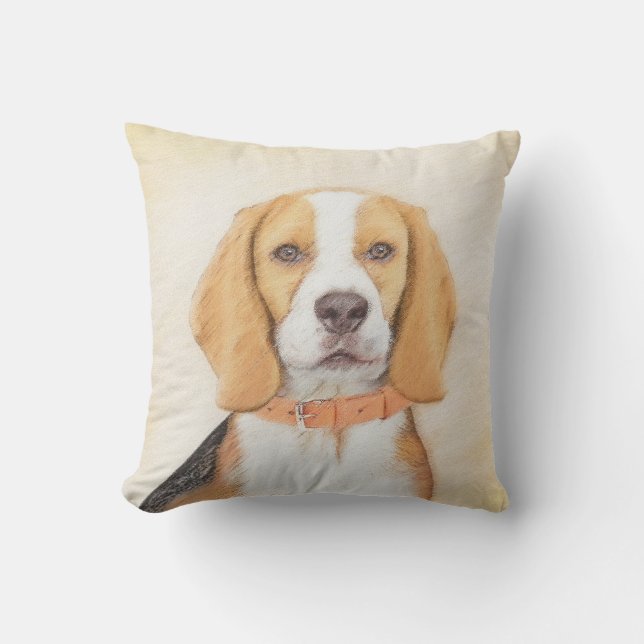 Beagle Hound Hund Painting Original Animal Art Kudde (Framsida)