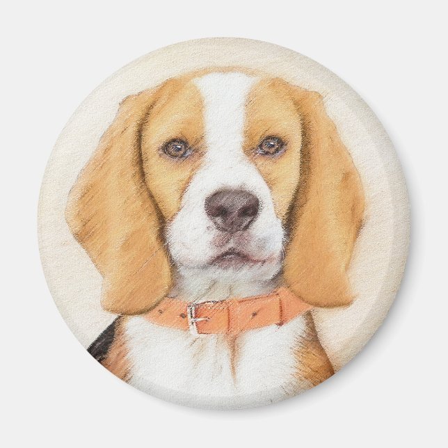 Beagle Hound Hund Painting Original Animal Art Magnet (Framsidan)