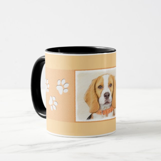 Beagle Hound Hund Painting Original Animal Art Mugg (Framsida vänster)