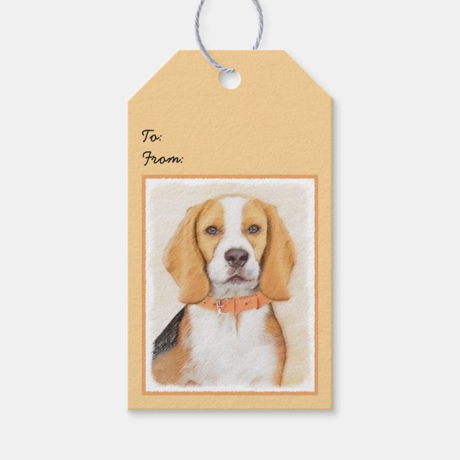 Beagle Hound Hund Painting Original Animal Art Presentetikett (Framsidan)