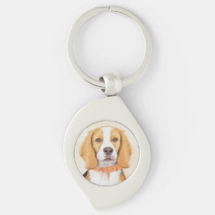 Beagle Hound Hund Painting Original Animal Art Swirl Silverfärgad Nyckelring