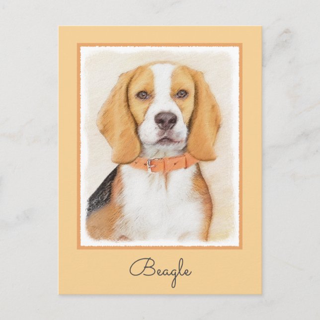 Beagle Hound Hund Painting Original Animal Art Vykort (Framsida)