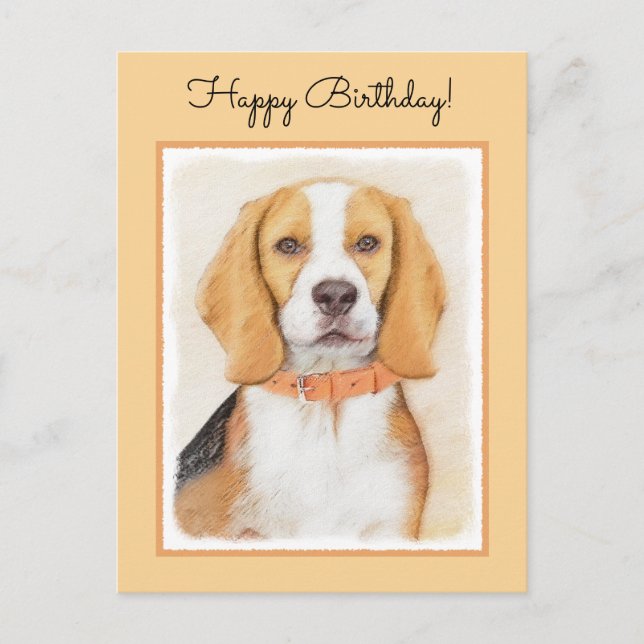 Beagle Hound Hund Painting Original Animal Art Vykort (Framsida)