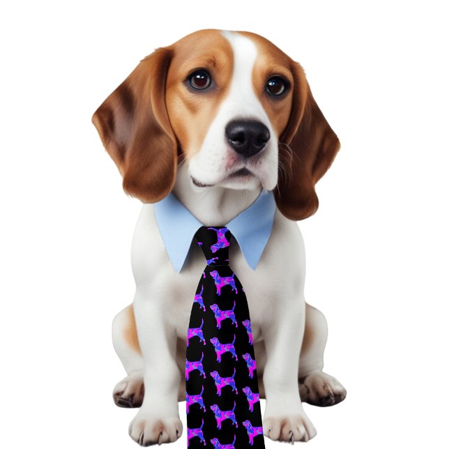 Beagle Hound Hund Rosa & Blue Silhouette Black Tie Slips (Beagle wearing the pink and blue beagle silhouette tie)