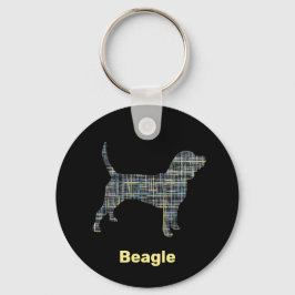 Beagle Hound Hund Silhouette Gult & Black Grid Nyckelring