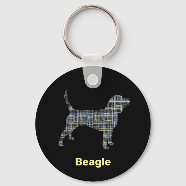 Beagle Hound Hund Silhouette Gult & Black Grid Nyckelring (Framsida)