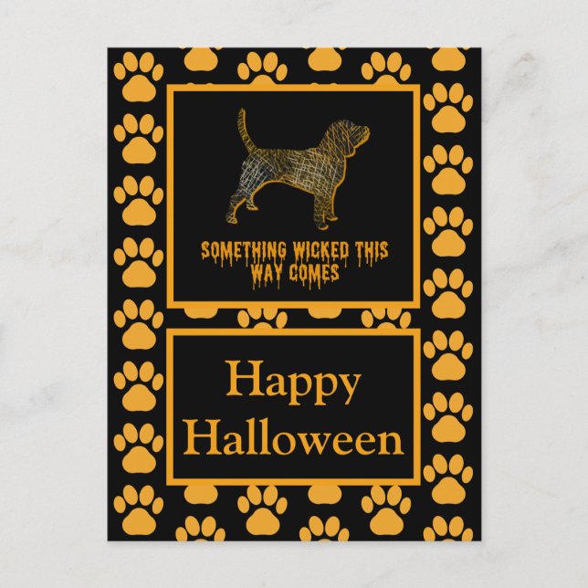 Beagle Hound Hund Silhouette Halloween Orange Vykort (Framsida)