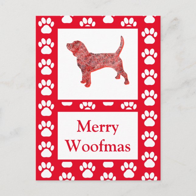 Beagle Hound Hund Silhouette Red God jul Vykort (Framsida)