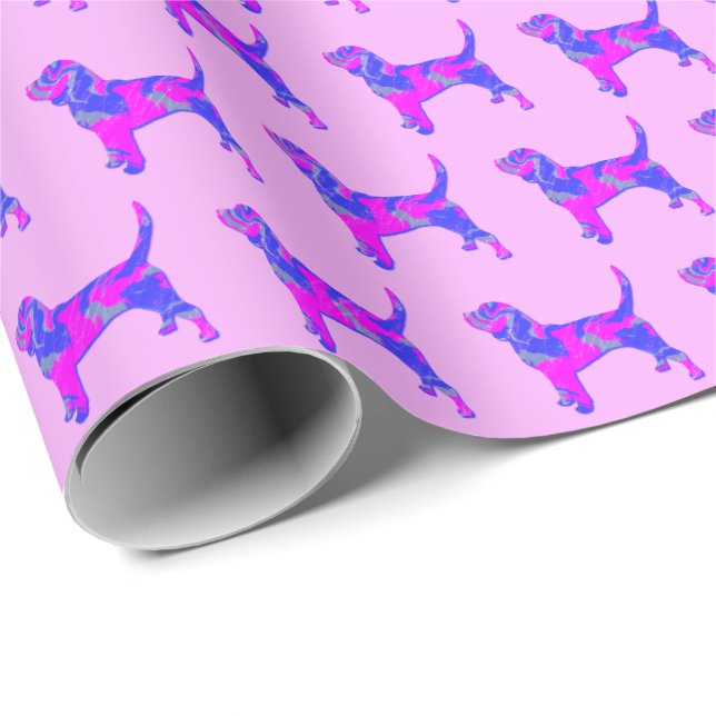 Beagle Hound Hund Silhouette Rosa/Blue Rosa Gift Presentpapper (Rullad Hörn)