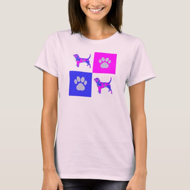 Beagle Hound Hund & Tass Rosa och Blue T Shirt (Framsida)