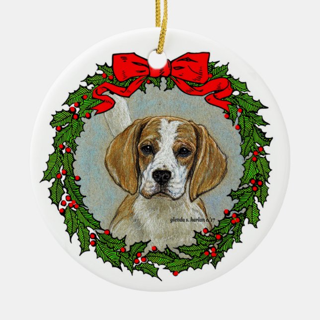 Beagle Hound Konst Julgransprydnad Keramik (Framsidan)