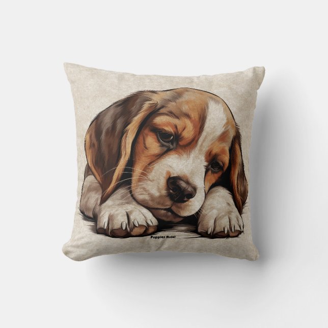 Beagle Hound Puppy Hund aveln Cute Sleeping Art Kudde (Framsida)
