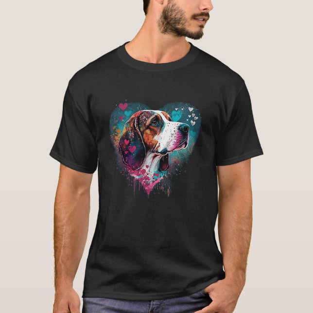 Beagle Hound Valentines day Cute Hund Heart Silhou T Shirt (Framsida)